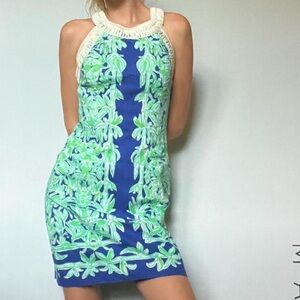 Lily Pulitzer Green/Blue/White Koala Print Woven Sleeveless Resortwear Dress